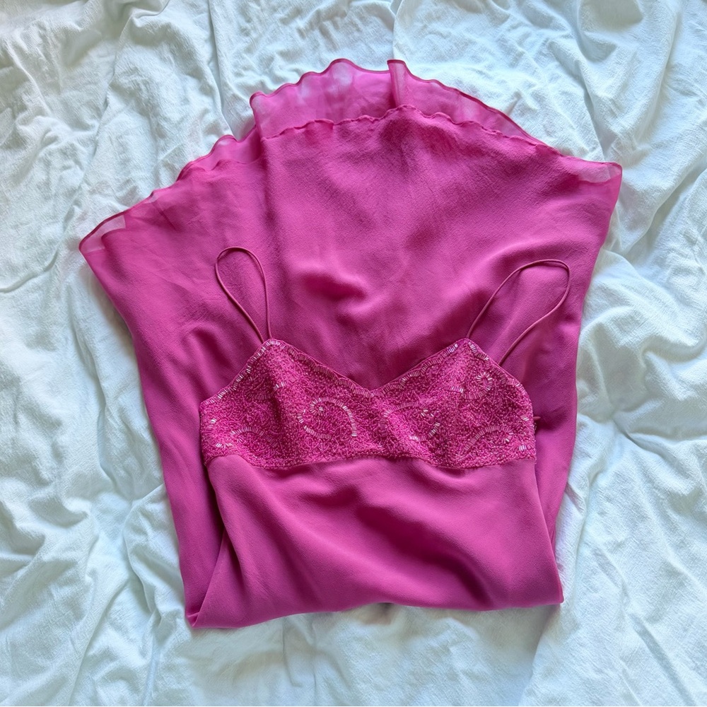 vintage 100% silk pink beaded slip dress fairycore y2k